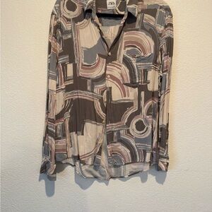 Zara Multicolor Abstract Print Button-Up Shirt